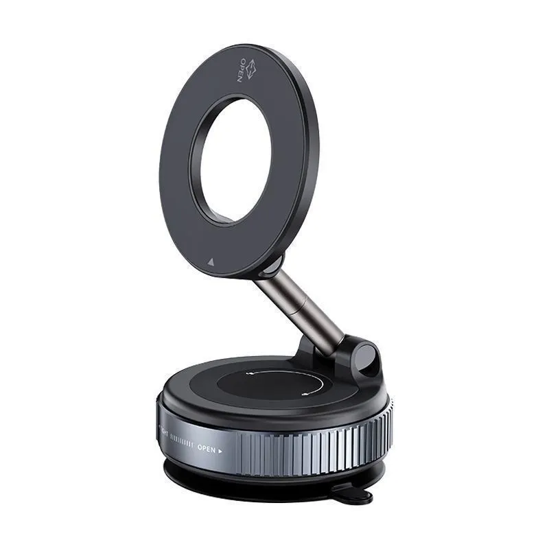 Magnetic Vacuum Car Phone Holder, Multifunctional Foldable Dashboard Mount - Black