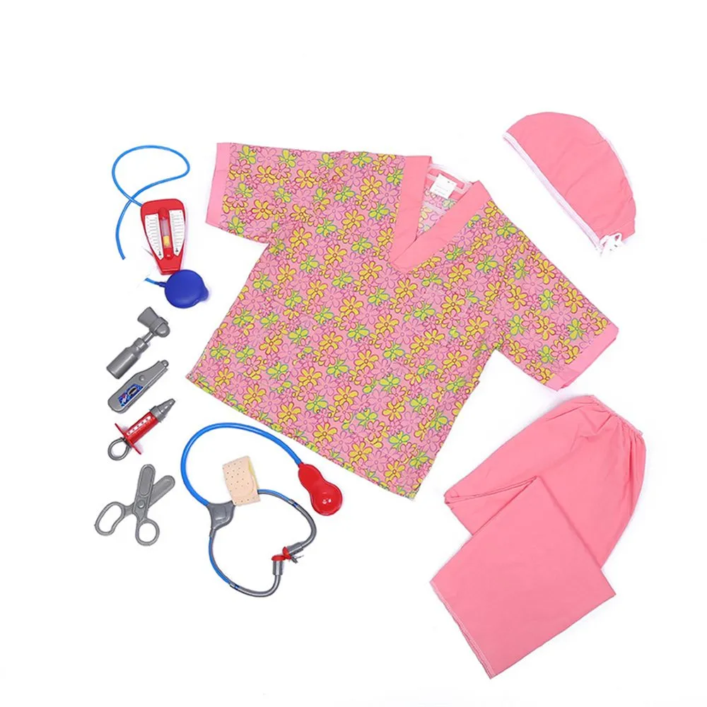 Nurse Role Play Costume Set with Accessories - Flower Print - Pretend