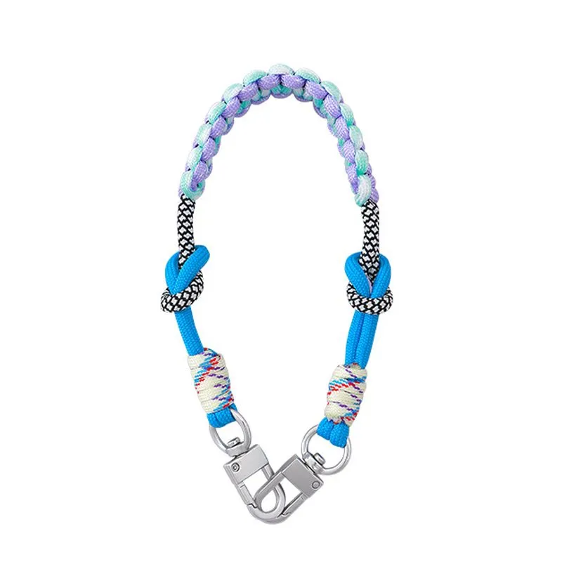 Multi-color Braided Cotton Rope Car Keychain Women Handbag Bookbag Charms - Blue