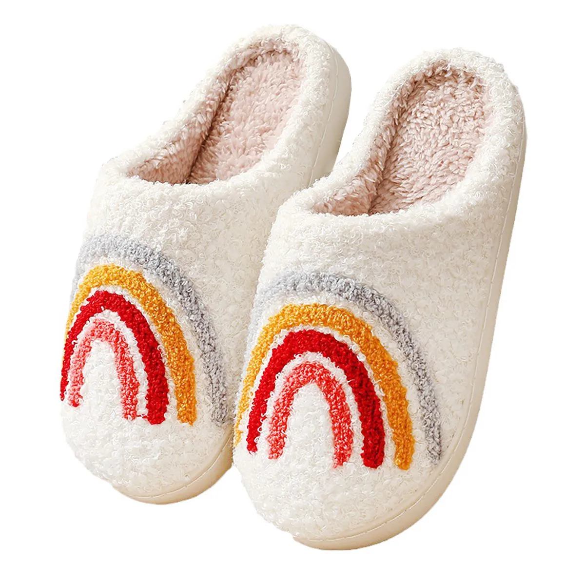 Cozy Rainbow Pattern Winter Cotton Slippers