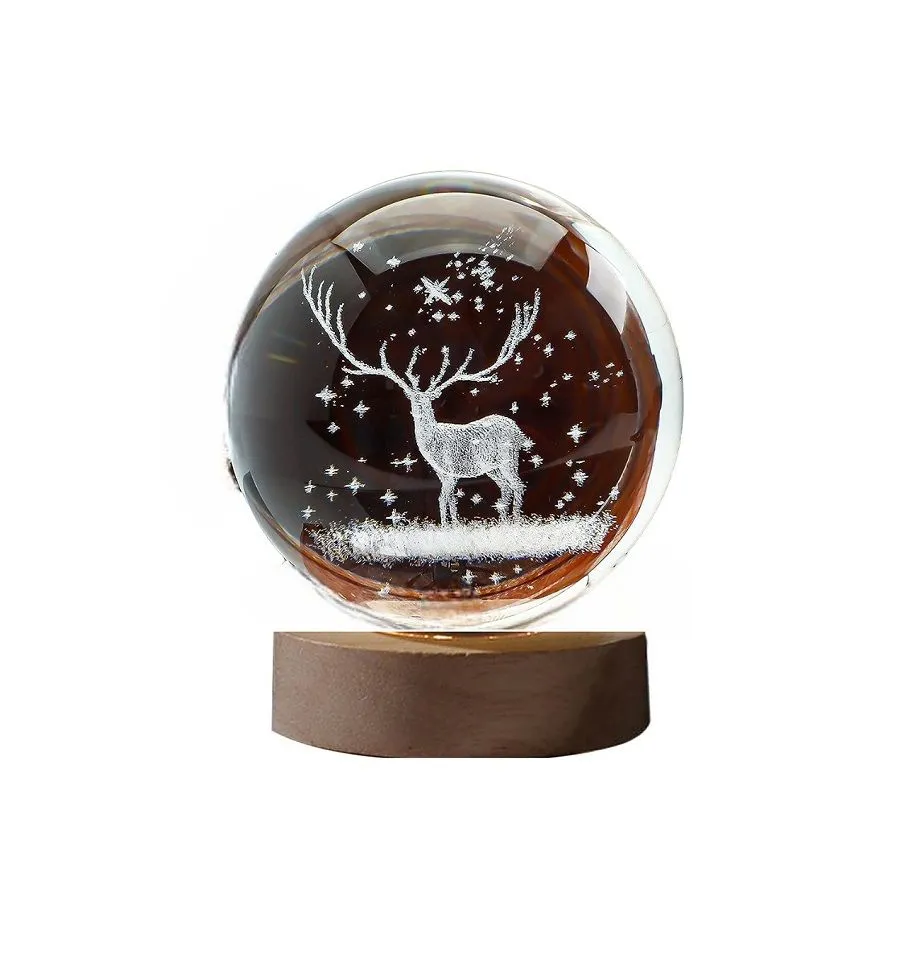 3D Sphere Crystal Ball LED Night Light D cor With Luminous Base - Deer