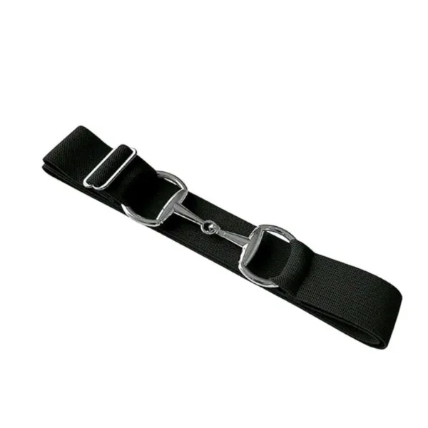 River and Rein Stretch Elastic Equestrian Horse Bit Belt Buckle - Black, Silver
