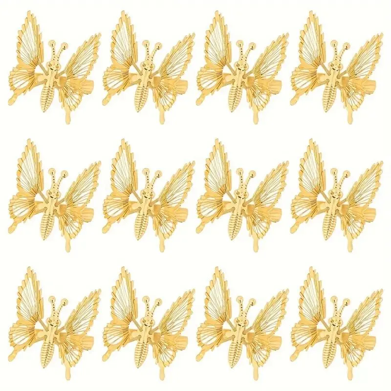 3D Metal Gold Moving Butterfly Hair Clips - 12 Piece Set