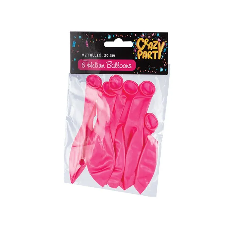 Crazy Party - Helium Balloons - Party Supplies - Metallic Pink - 6 Piece