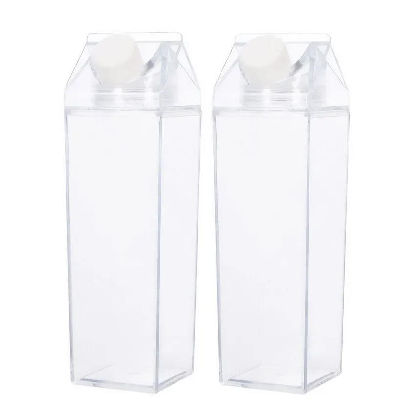 2 Pack - Milk Carton Shaped Transparent Plastic Water Bottle 1L