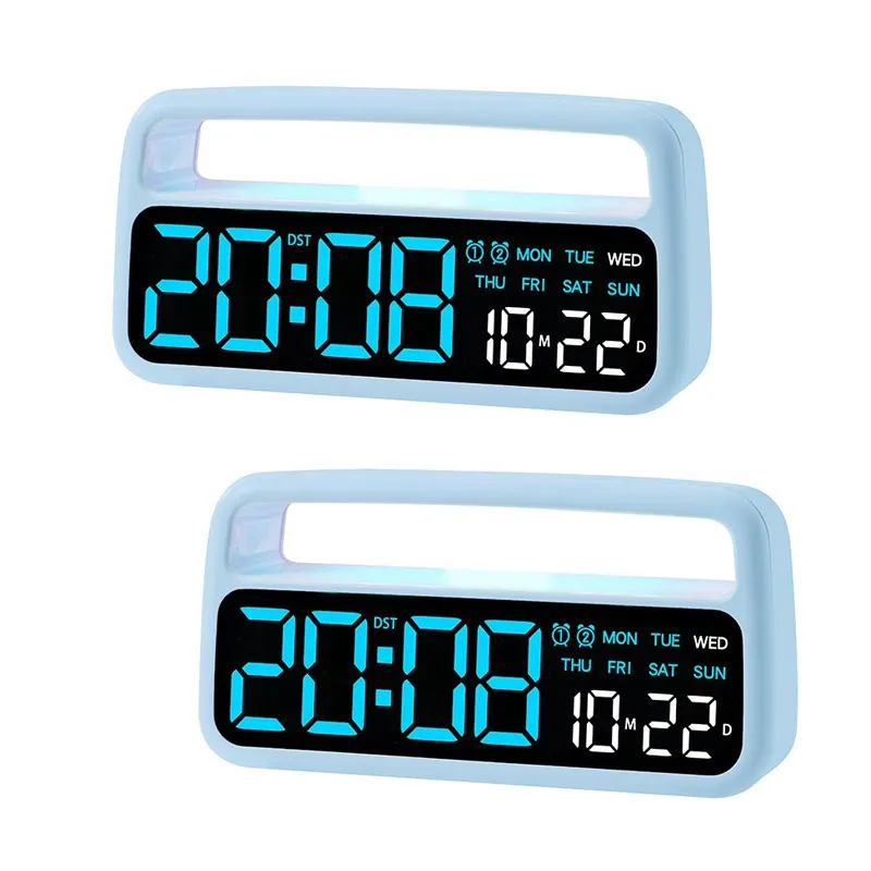 2-Piece Multifunctional LED Digital Electronic Alarm Clocks - BLUE