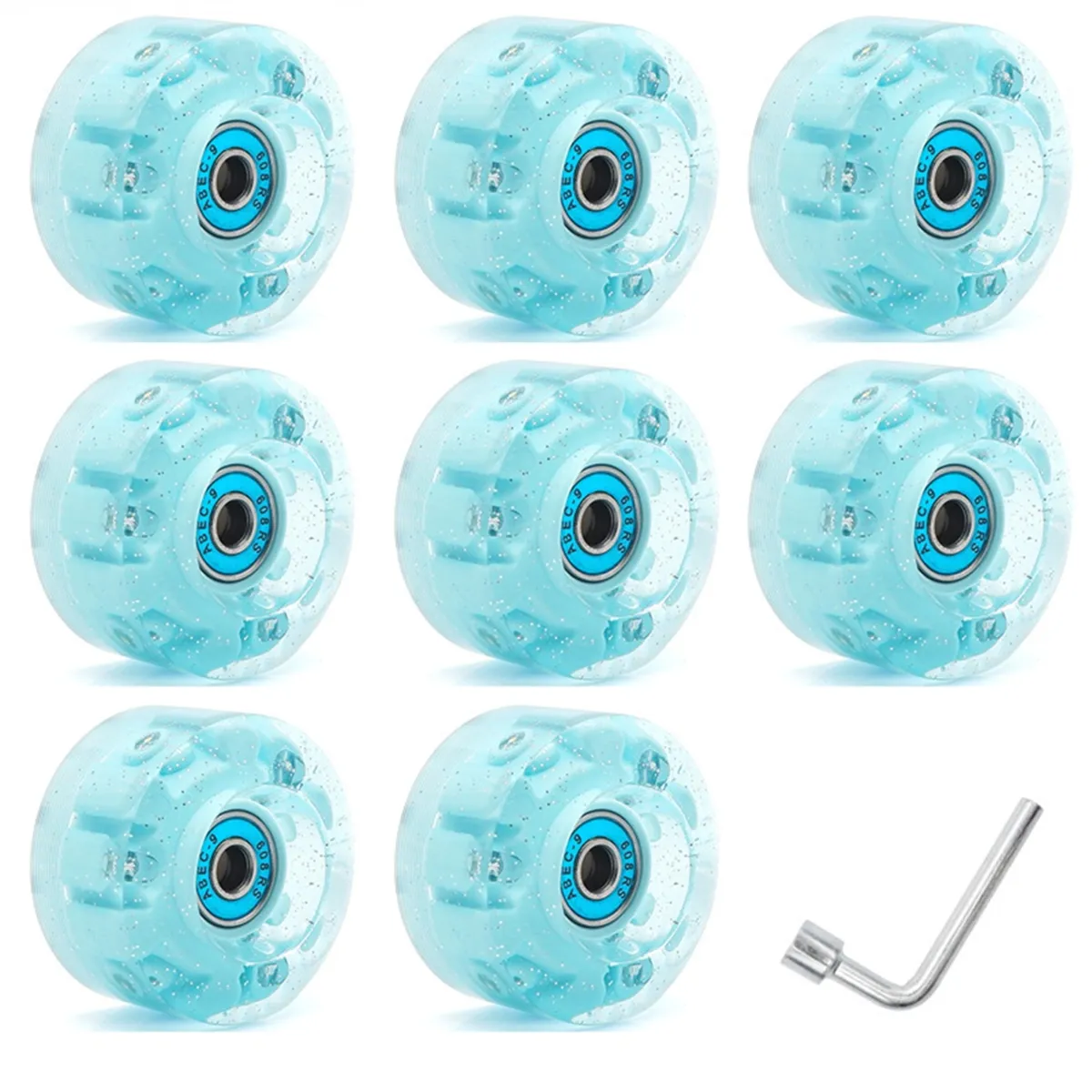 8 Piece Glitter Light Up Roller Luminous Skate Wheel Blue