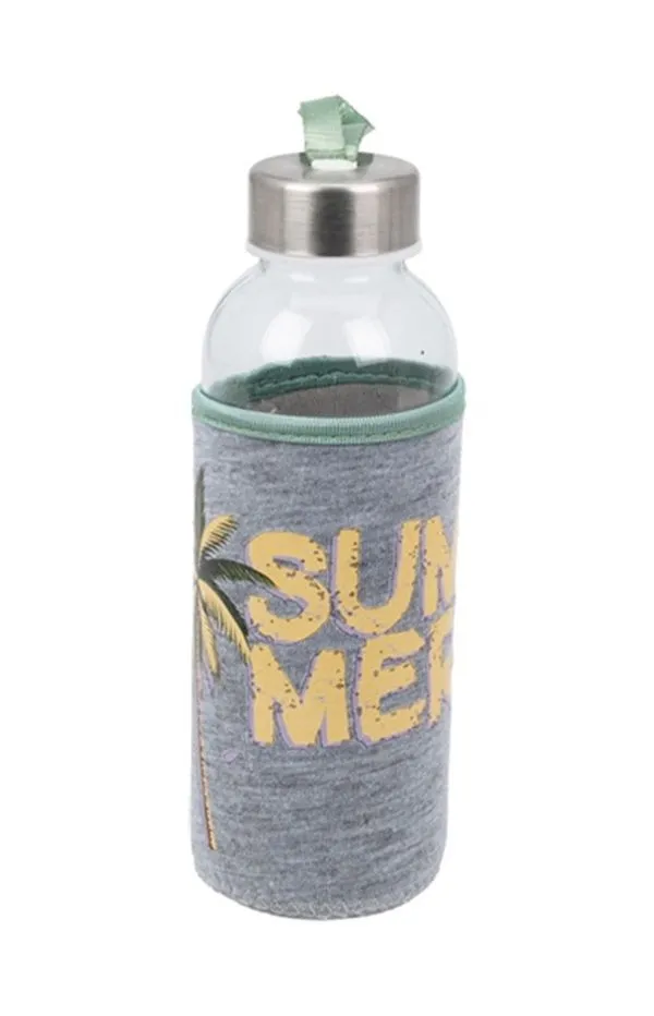 Glass Water Bottle with Carrying Loop - Summer Sleeve - 400ml
