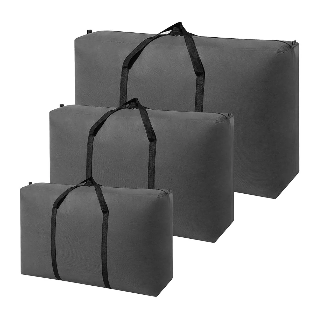 3Pcs Extra Large Moving Storage Bags with Strong Zippers & Carrying Handles - Black