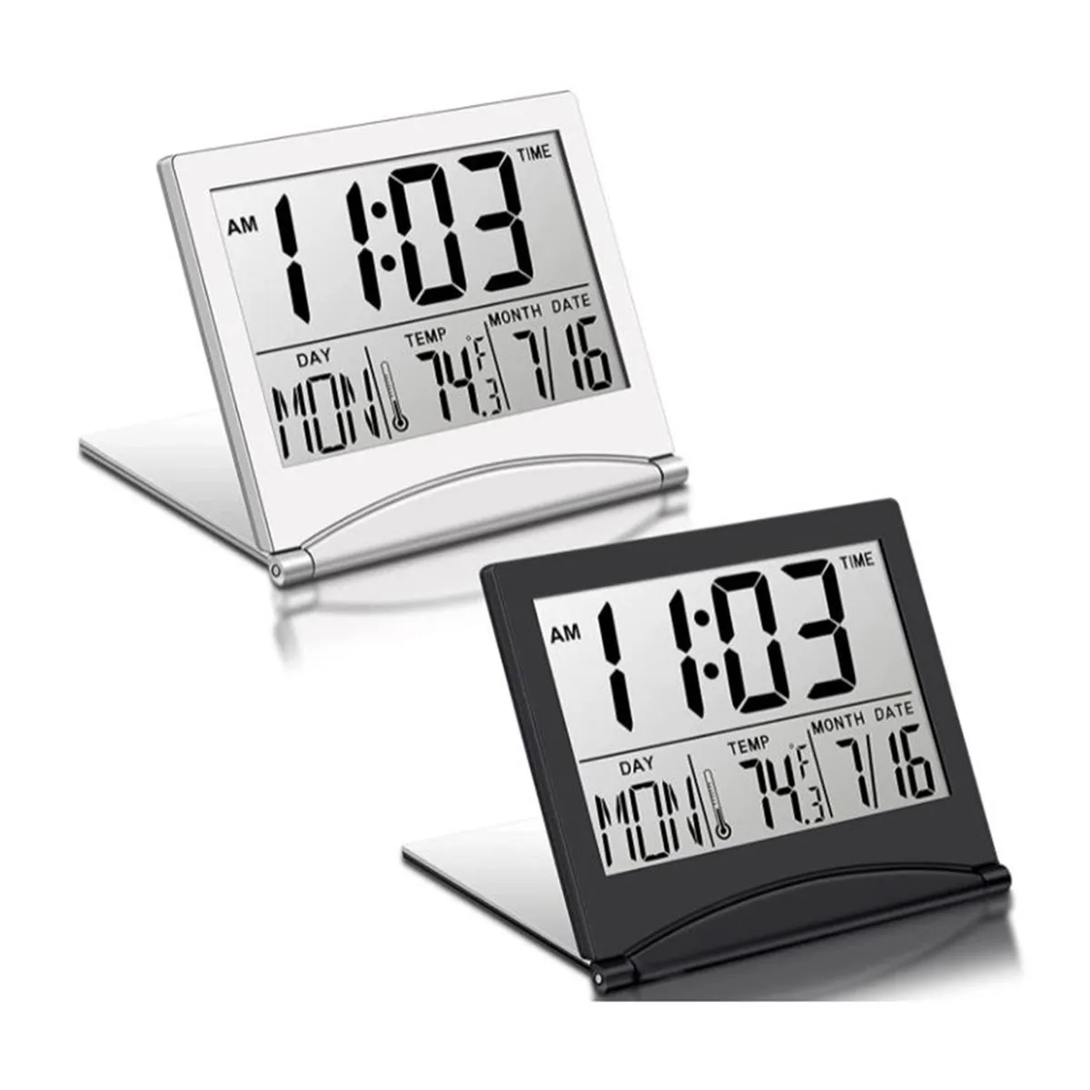 2 Pcs Digital Travel Alarm Clock Foldable Lcd Clock With Calendar