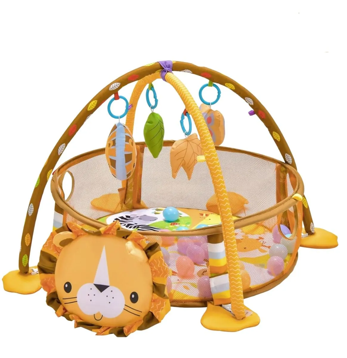 Baby Activity Gym with Hanging Toys and Colorful Ocean Balls Play Mat - lion
