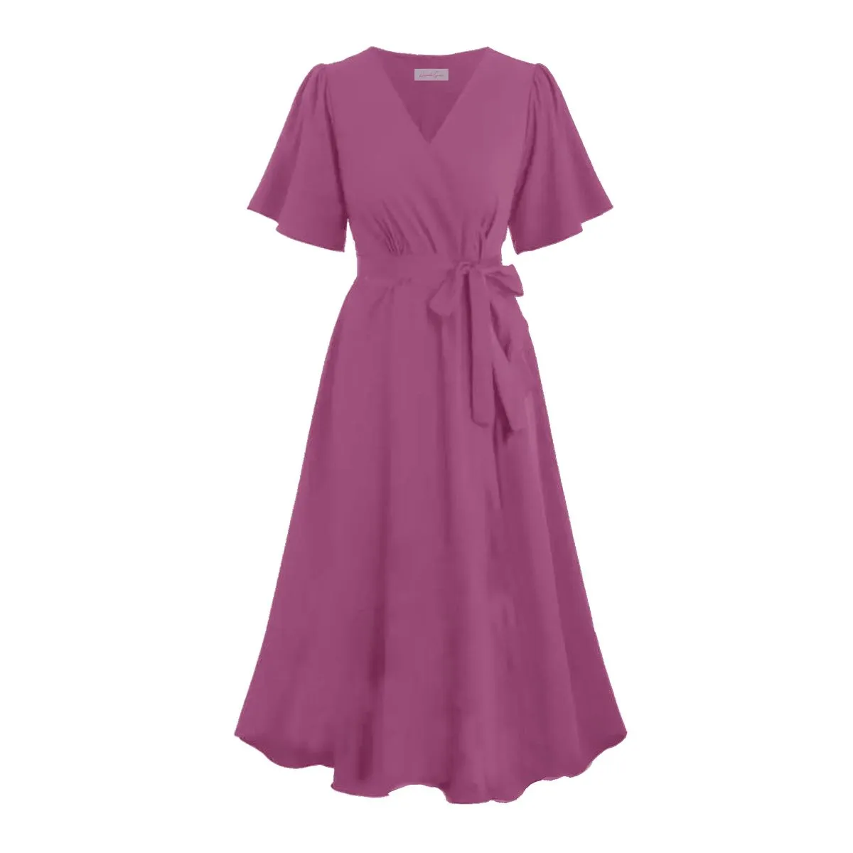 Hannah Grace Maternity Wild Orchard Pink Short Wrap Dress with Pockets