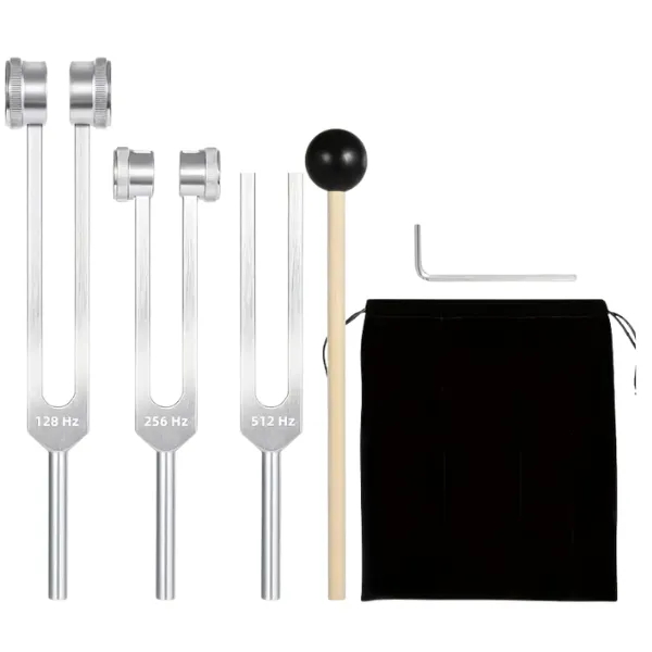 4 Piece Silver Tuning Fork Set in Storage Pouch