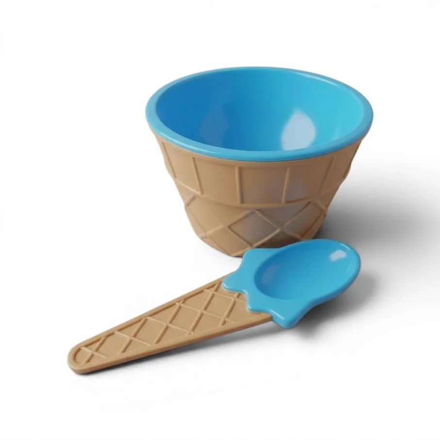 Kids' Ice Cream Bowl with Matching Spoon Colourful Dessert Bowl Set - Blue