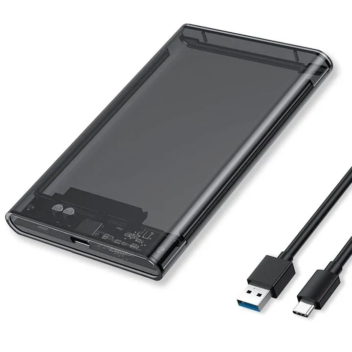 5Gbps USB 3.1 /USB C Transparent 2.5-inch Hard Drive Enclosure Tool Free - Grey