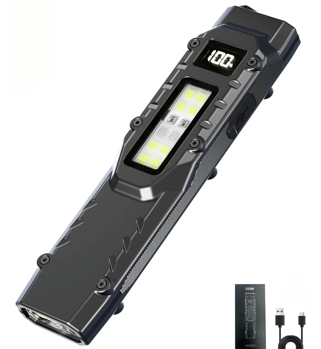Tactical Pocket Flashlight,7 Mode 1500LM, Rechargeable Digital Display,IPX5 - Black