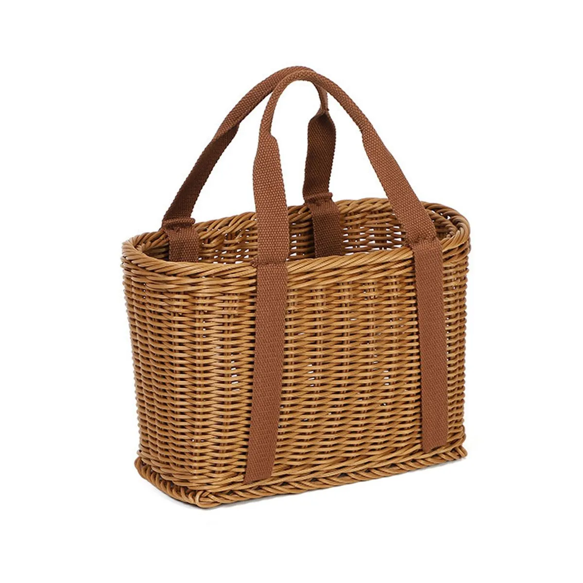 Handwoven Wicker Shopping Tote with Handles - Reusable