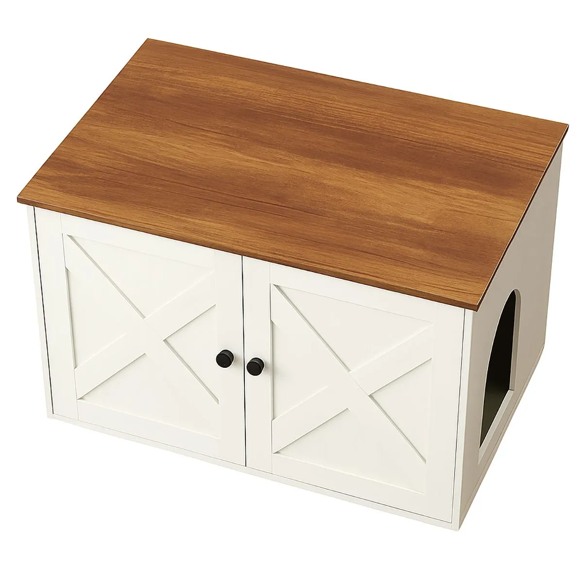 LASA Wooden Cat Litter Box Cabinet White Tabletop and Divider