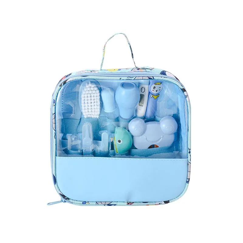13 Piece Travel Bag Baby Care Set Nail Grooming Essentials Kit - Blue baby care set