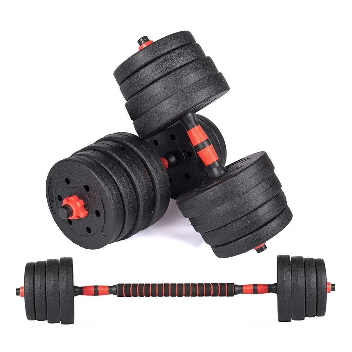 Everlast 30KG Vinyl Barbell & Dumbbell Set with Kettlebell attachment