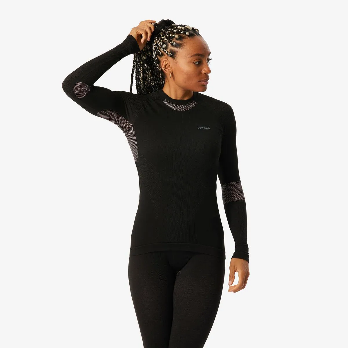 Wedze Women's Comfortable, Soft & Seamless Base Layer Aki Top - Bl 500 - Pink & Black