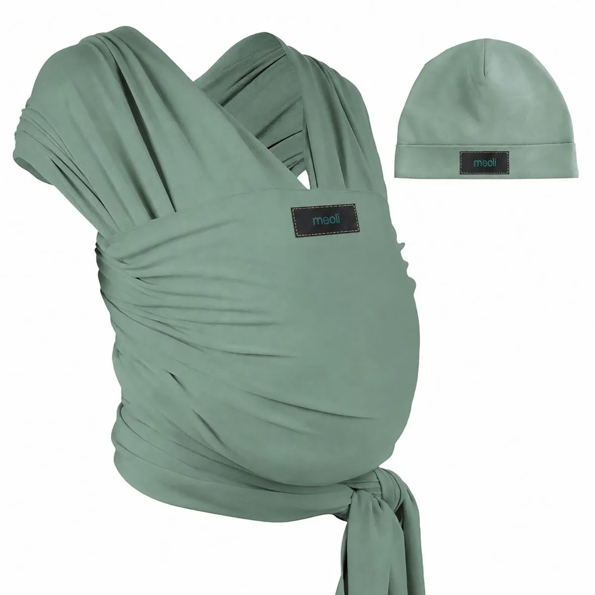 Meoli Matching Baby Wrap & Hat Set in Sage/Green