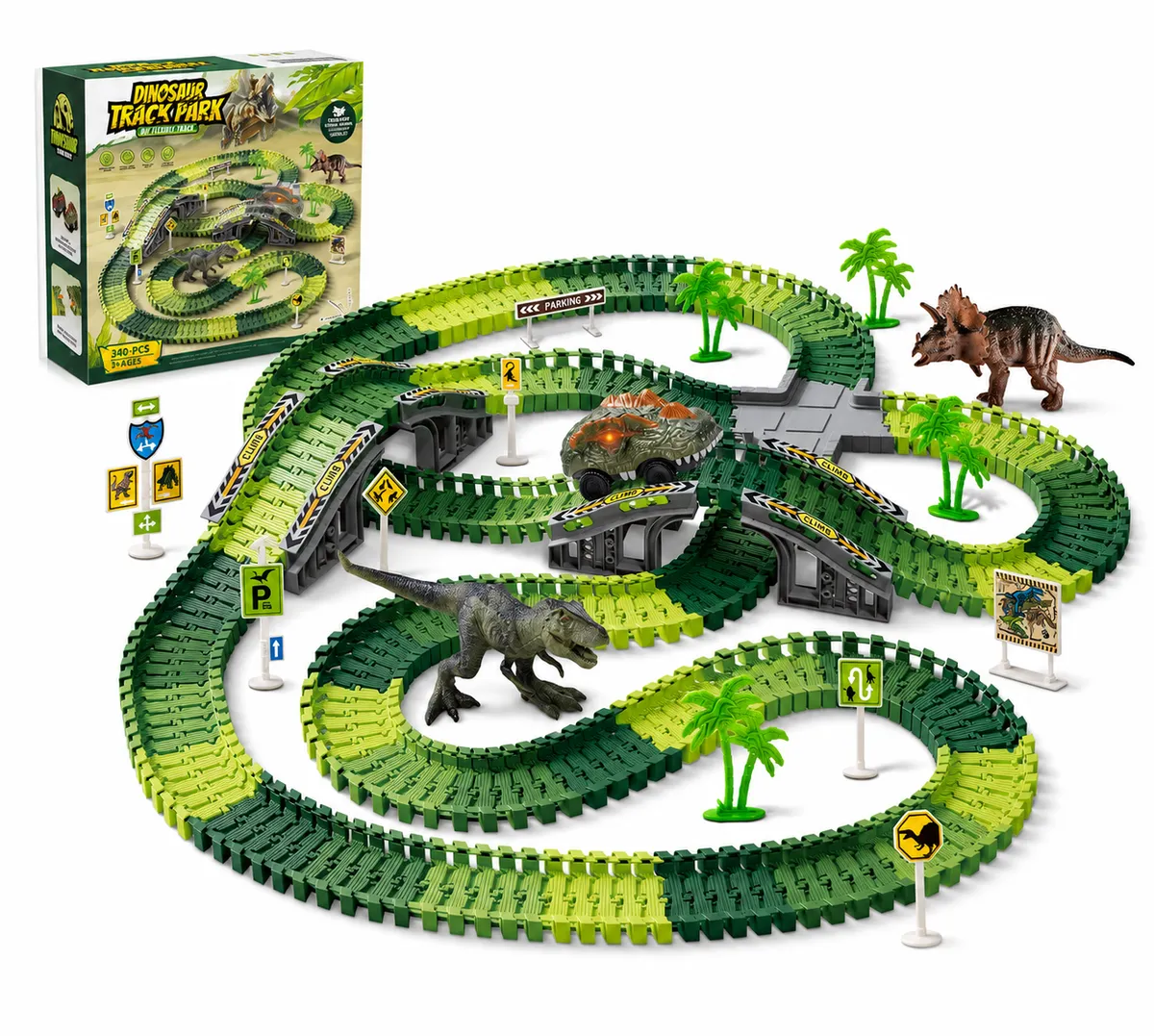 340-Piece Dinosaur Flexible Track Playset with Car and Figures
