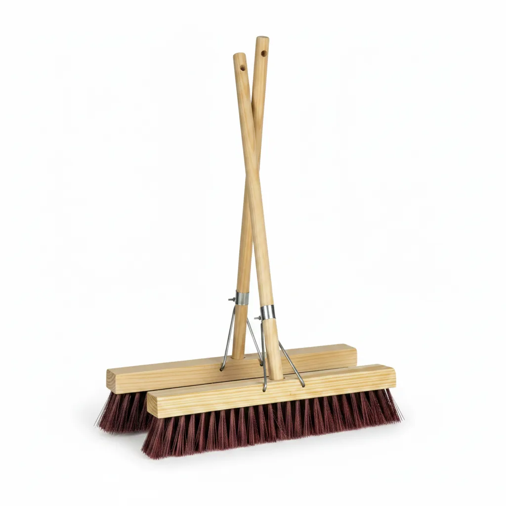 24 Inch Heavy-Duty Broom with Firm Bristles and Wooden - 2 Pack