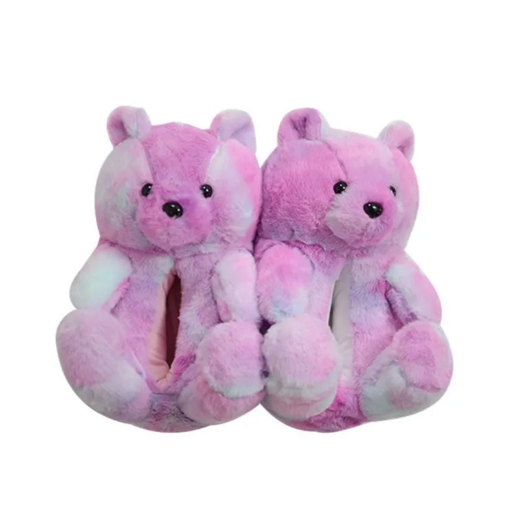 Comfy Warm Teddy Bear Winter Slippers Purple Pink 26cm