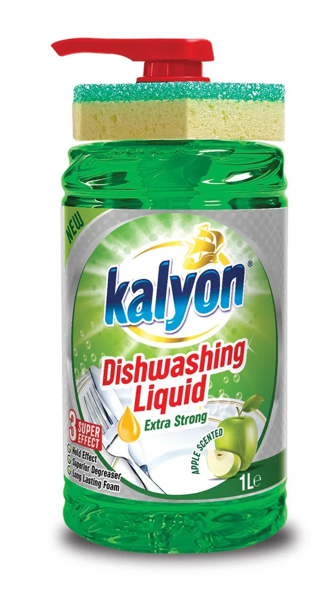 Kalyon Dishwashing Liquid Pump Bottle with sponge 1L-Apple Scent(MM00.1180)