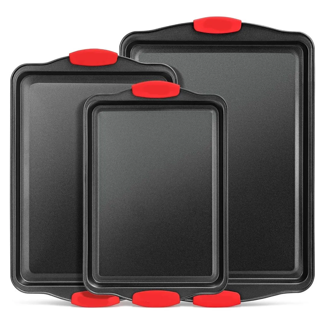 3 Pieces Baking Pans Set Nonstick Cookie Sheet Tray Bakeware for Kitchen