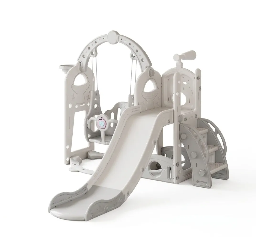 5-in-1 Toddler Slide & Swing Set, Indoor Outdoor Kids Play Center - Grey