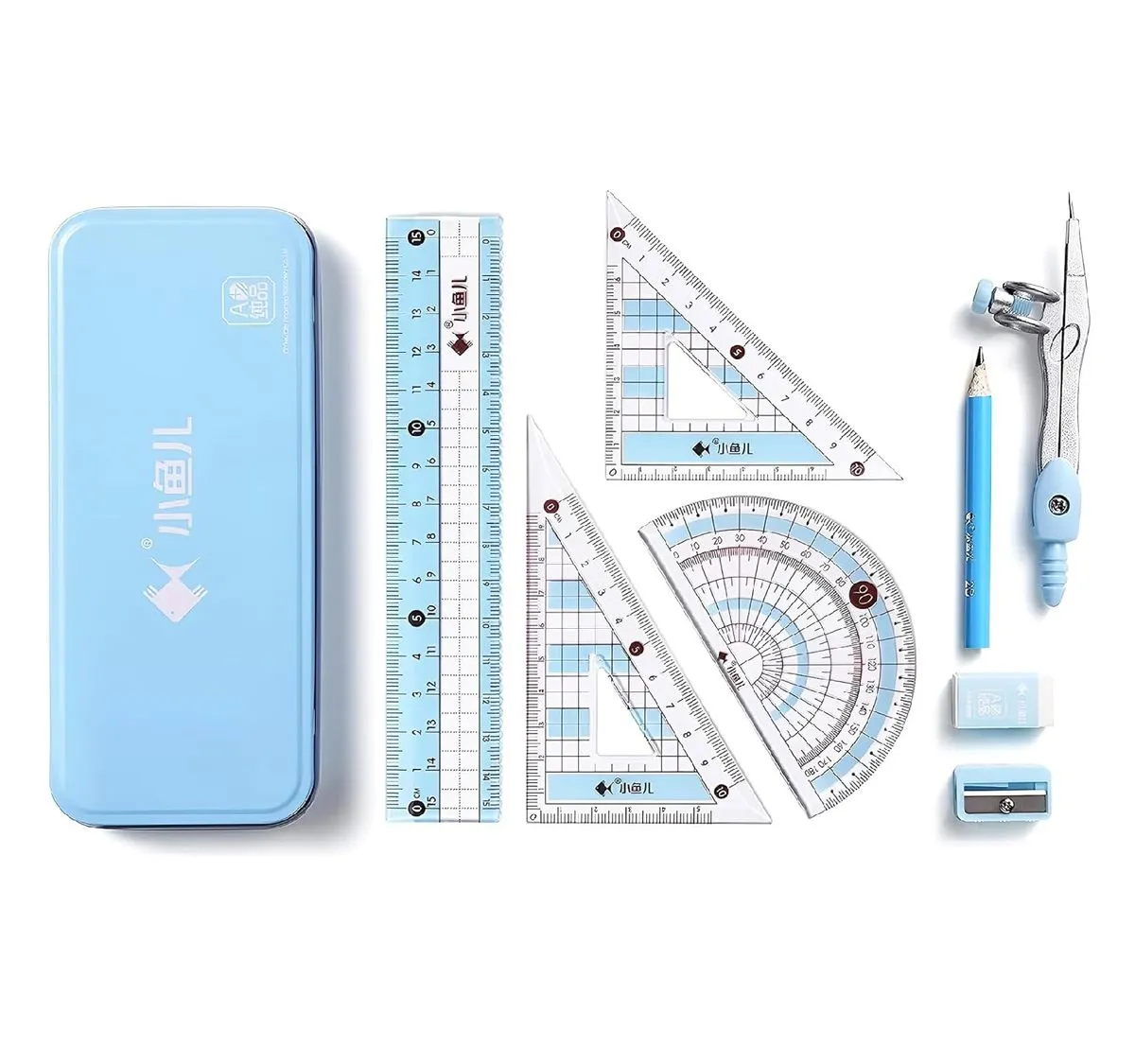 8 Pcs Math Set for Students with Shatterproof Storage Box, Geometry Set