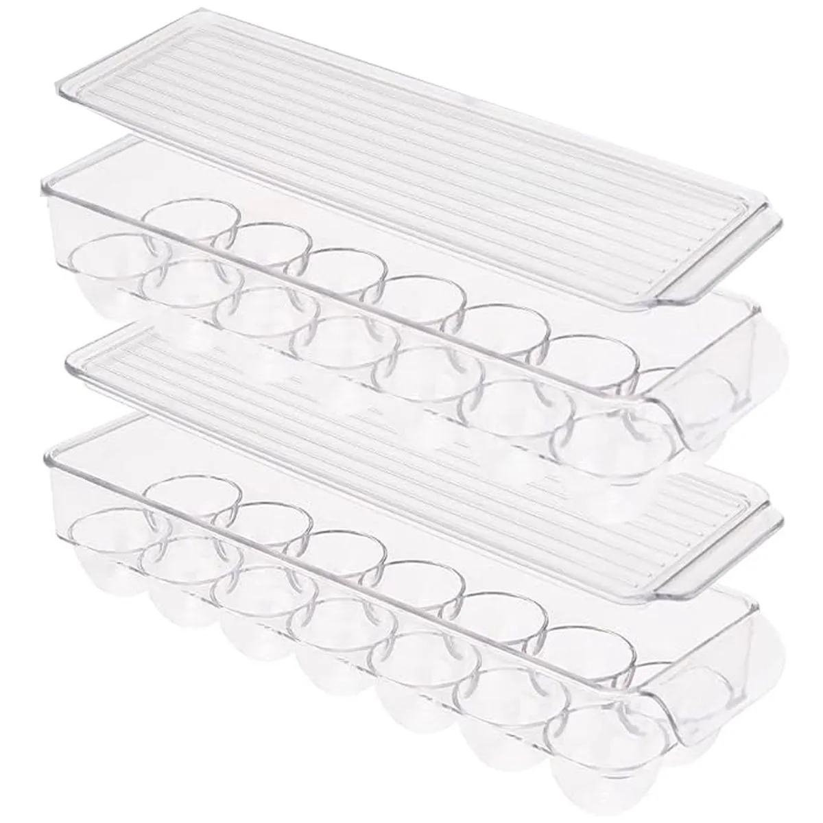 2Pack Clear Egg Container with Lid Stackable Refrigerator Organiser Trays