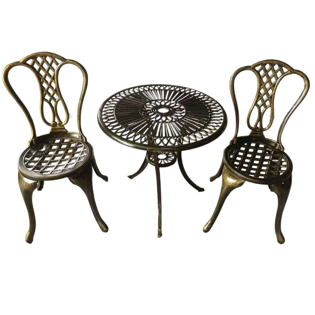 Lifespace Cast Aluminium 3 Piece Bistro Patio Garden Set with Curved Back - Bronze - Bronze