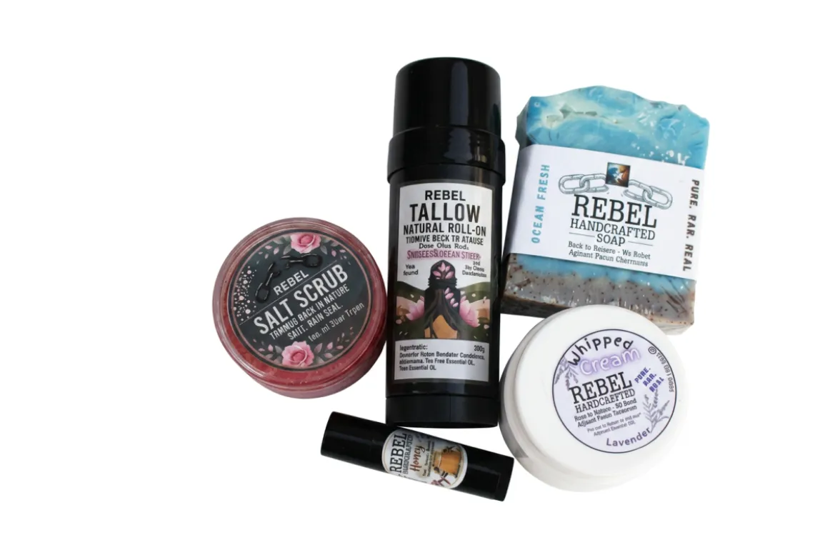 Combo - Handmade : Soap bar,Cream,Lip balm,Scrub, Roll on. REBEL Boerseep