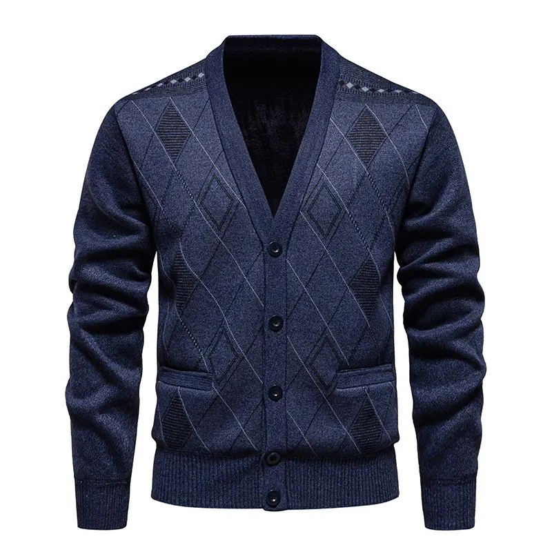 Men's Plush Casual V-Neck Knitted Cardigan