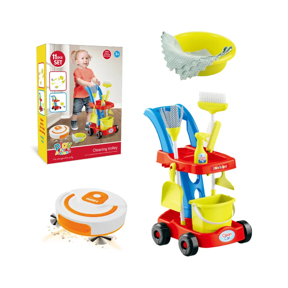 Pretend & Play Cleaning Trolley Set - 11 Accessories