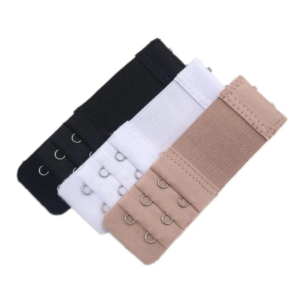 3-Piece Bra Extender Set - Elongated Hook Design in White, Beige, and Black