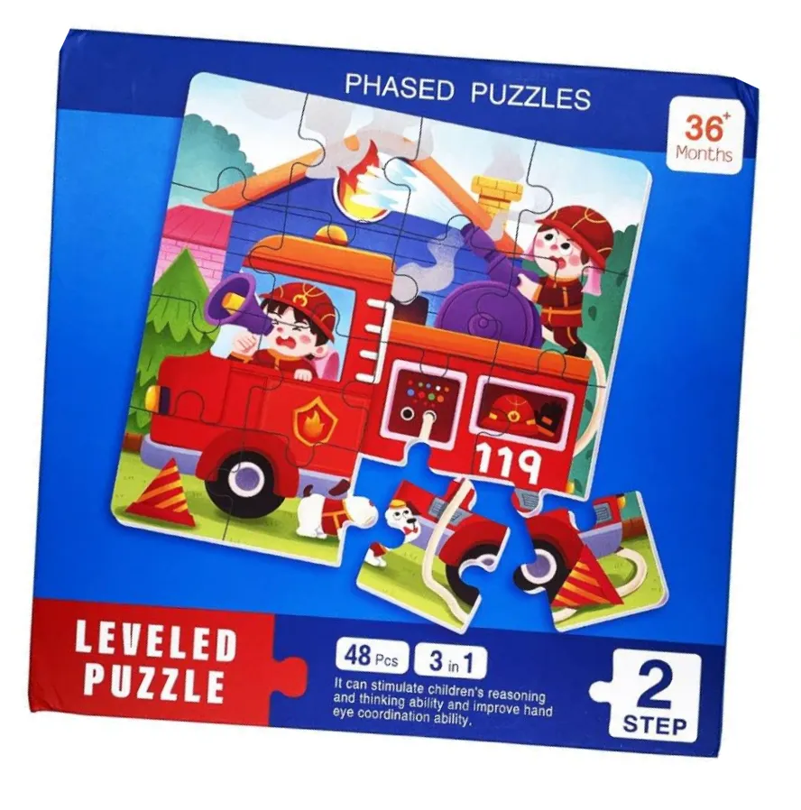 3 Leveled Magnetic Firetruck Jigsaw Puzzles of 48 Pieces Children's Toy