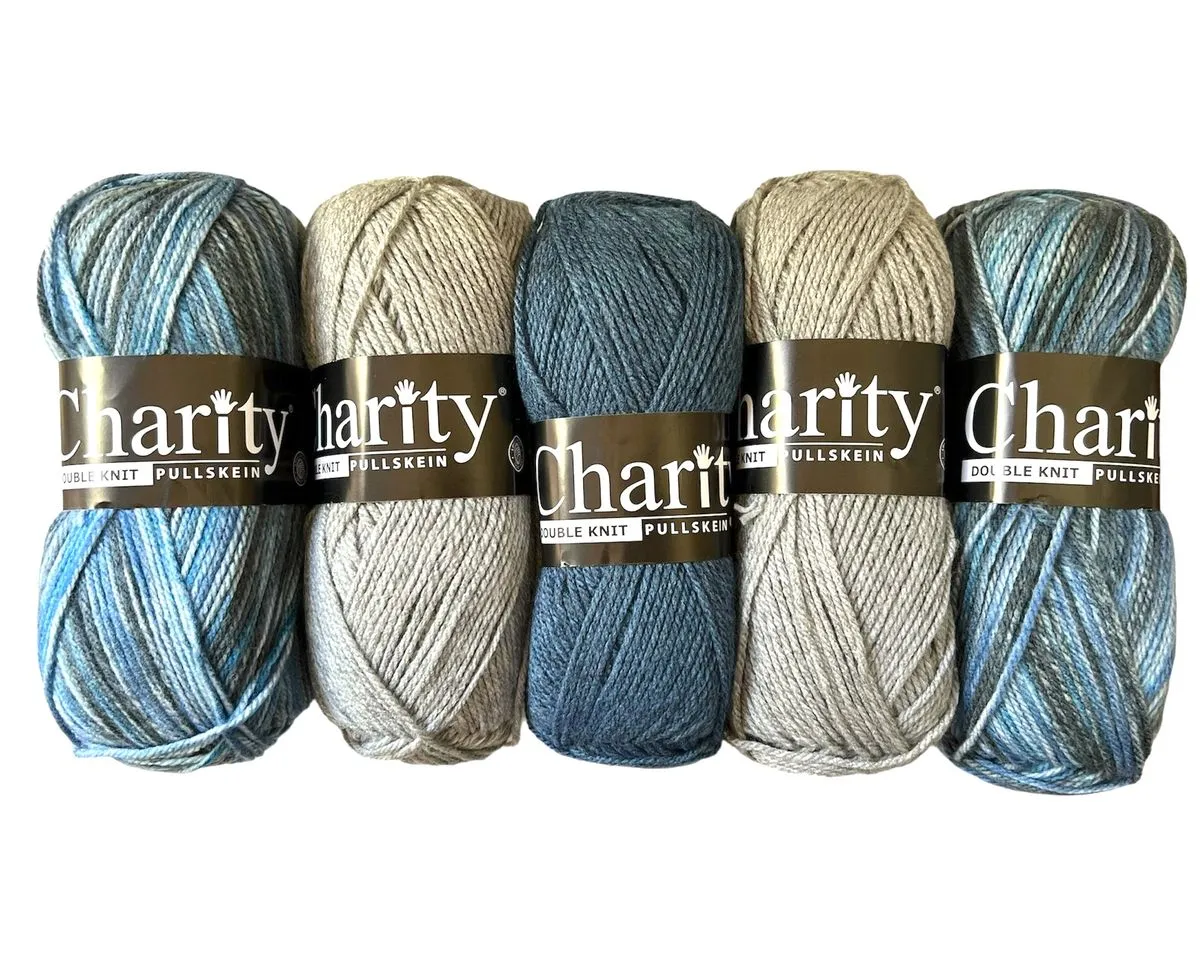 Elle Charity Double Knit 100 % Acrylic Yarn Set of Five Balls (5 x 100g) - Blue Fin Silver Jeans