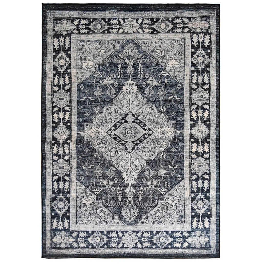 Urban Thread Aurora Style Area Rug Vintage-Inspired Medallion Charcoal Grey
