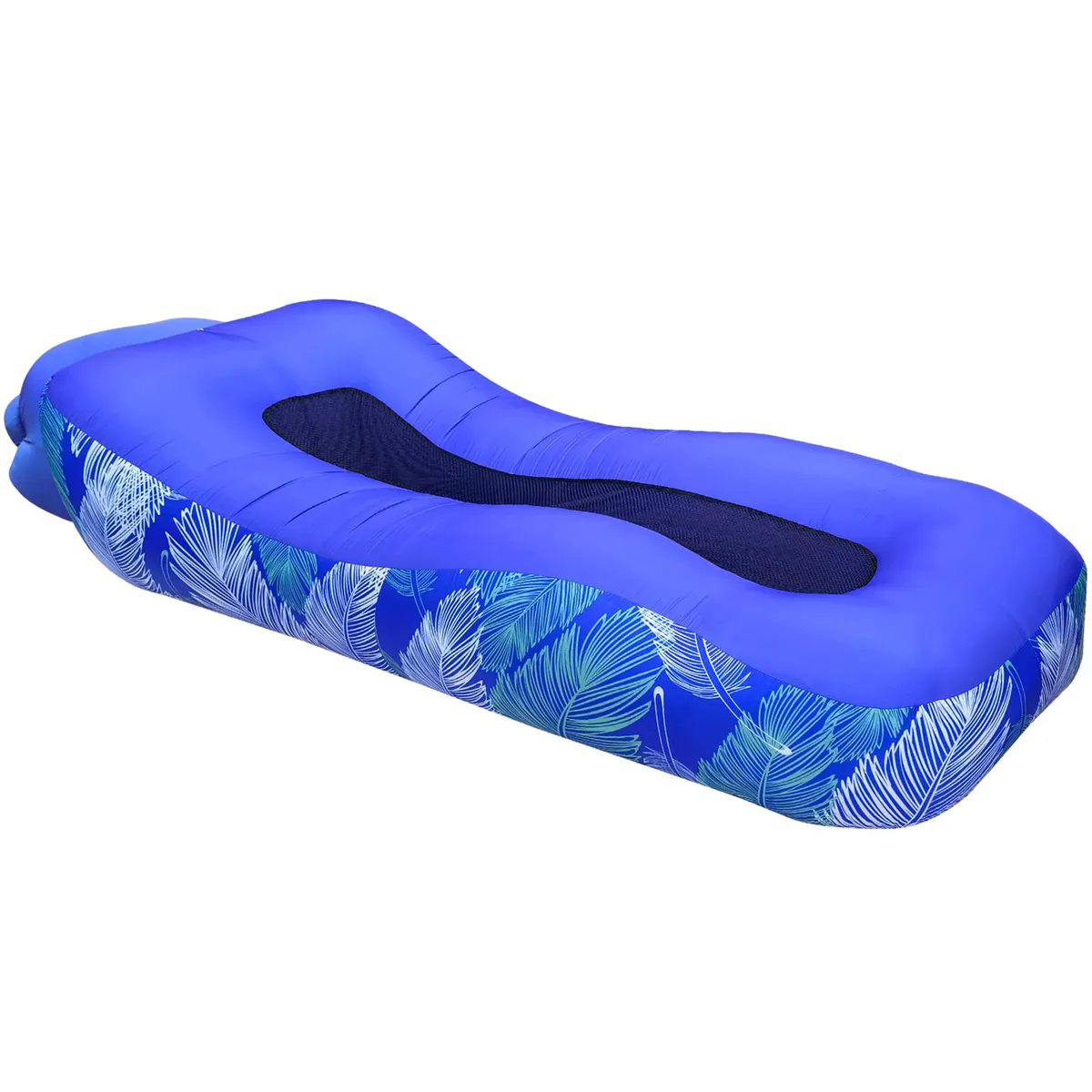 Portable Inflatable Beach Lounger - 190cm Polyester Pool Waterproof Sofa - Navy blue