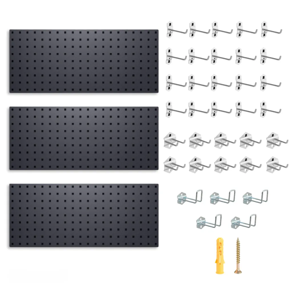 Anchor 3-Piece Metal Pegboard 100x30cm | 35 Hooks | Wall Tool Storage