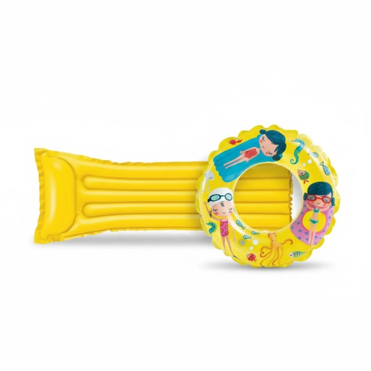 Intex Lounger Air-Mat 183×69 cm + Swim Ring 61 cm Transparent Yellow