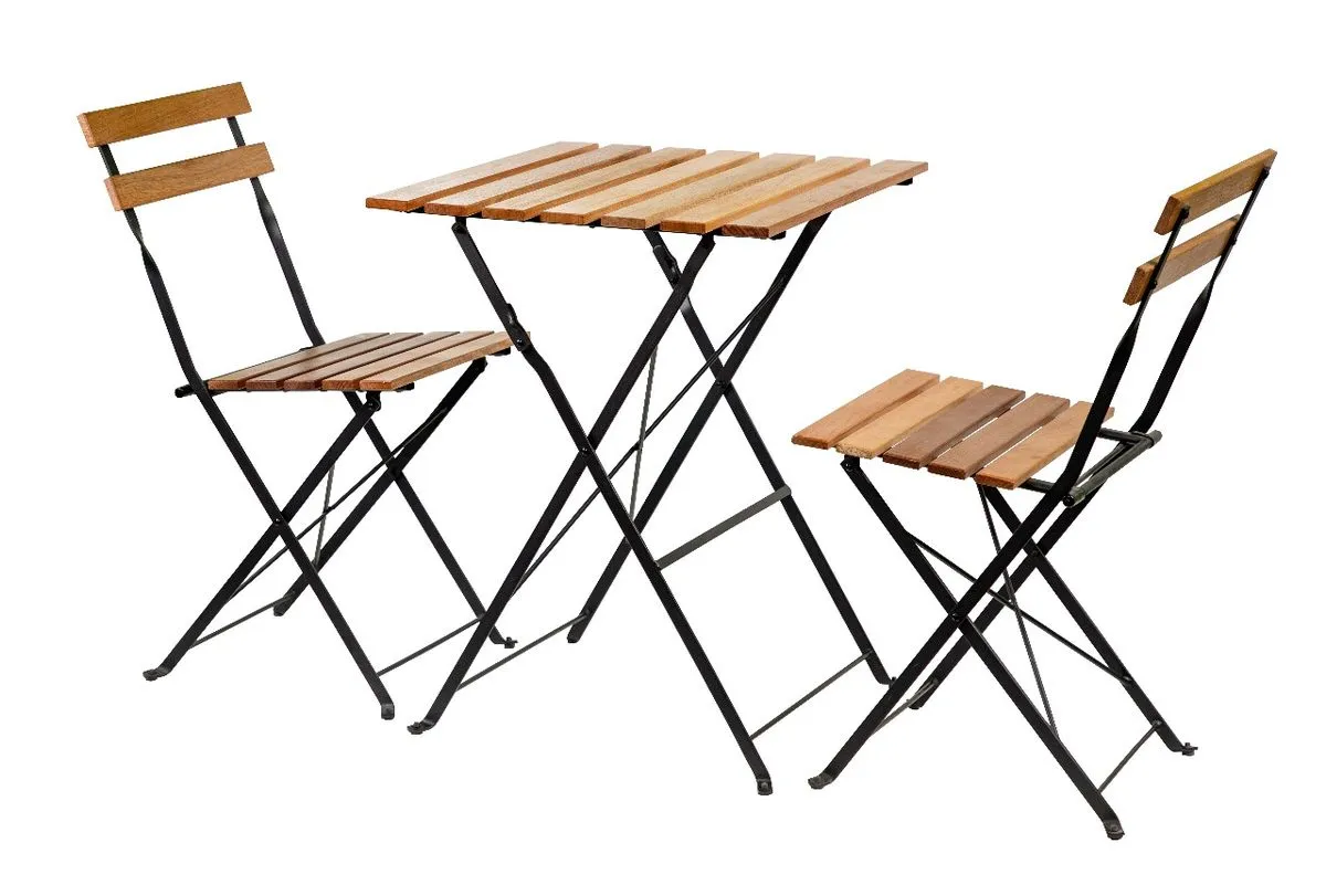 3-Piece Folding Rustic Outdoor Patio Bistro Set - Wood-Top Table and Chairs