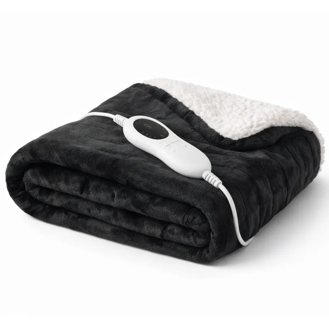 Soft Plain Flannel Electric Blanket - Black