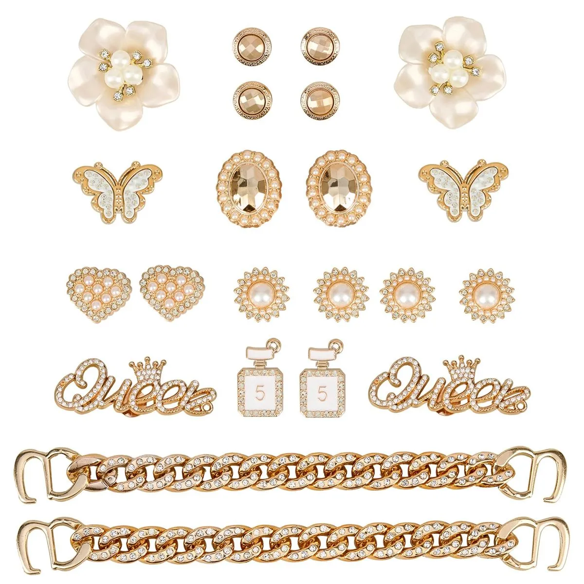 22 Pieces Bling Shoe Charms Girly Pearl Chain Shoes Butterfly Accessories