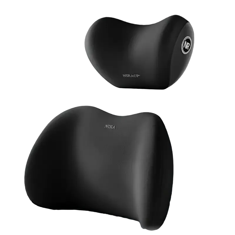 Car Headrest And Lumbar Support Set, Car Neck Pillow And Lumbar Cushion - Black