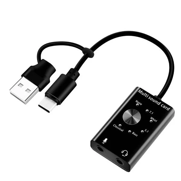 Compact USB+Type C Audio Sound Card Adapter